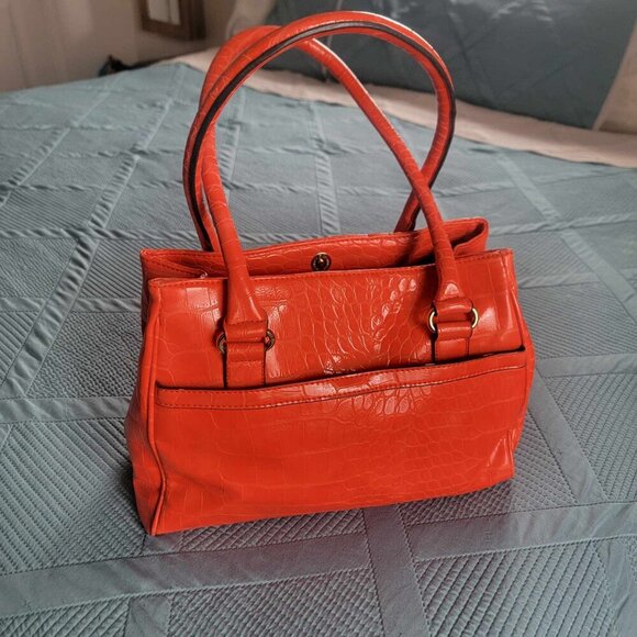 Anne Klein Alligator Alley Coral Satchel with Polka Dot Lining - Picture 3 of 14